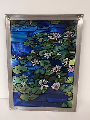 Buy VTG Stained Glass Water Lily Lilies Sun Catcher Hanging Panel Glassmasters 1988 • 43.59£