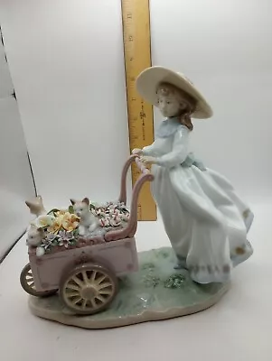 Buy Lladro Kitty Cart Girl With Flower Cart & Cats #6141 B-21J Figurine Statue • 407.26£
