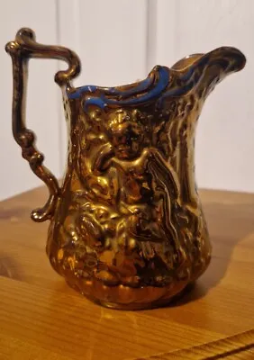 Buy Ceramic Copper Lustre Ware Jug Hand Painted Cherubs Antique Pottery 14cm Tall • 19.50£