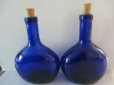 Buy  Vintage PAIR COBALT BLUE GLASS BOTTLES  15cm Tall DECORATION • 16.99£