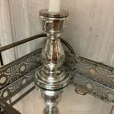 Buy Glass Distressed Silver Candlestick Dinner Candle Stick Holder Vintage French • 14.99£