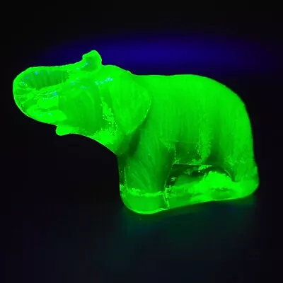 Buy Uranium Elephant Trunk Up Vaseline Yellow Uranum Glass Collectible Figurine • 61.31£