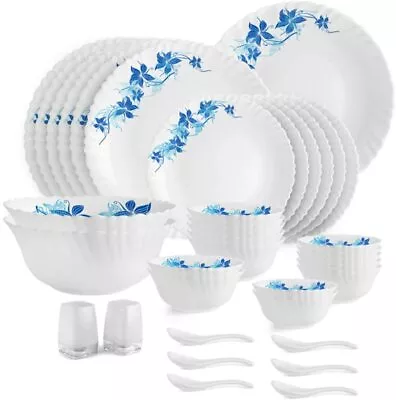 Buy Cello Blue Swirl Opalware Dinner Service Set 35 Piece White Dinnerware Serveware • 319.02£