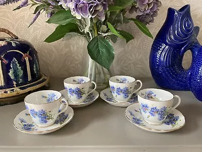 Buy 4 X Adderley Blue Cornflower Fine Bone China Tea Cups & Saucers • 12£