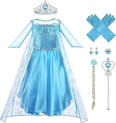 Buy Kids Girls Princess Elsa Halloween Cosplay Costume Fancy Dress & Crown • 5.88£