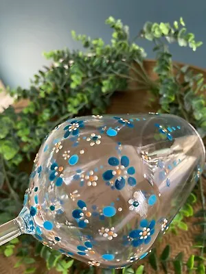 Buy Hand Painted Blue Flower Wine Glass, Hand Decorated Glassware. Gift Wrapped • 13.99£