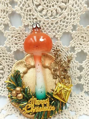 Buy Glass Toadstool Mushroom Ornament Vintage Christmas Holiday • 18£