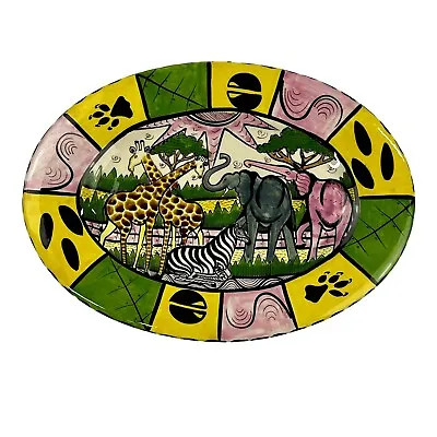 Buy Penzo Zimbabwe Pottery Hand Painted 13” Platter Elephant Giraffe Zebra 2000 • 67.19£