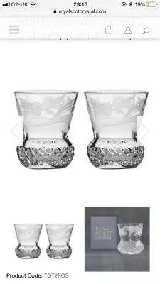 Buy Royal Scot Crystal Box F 2 Thistle Shaped Whisky Tumbler Shot Glasses NEW • 55£