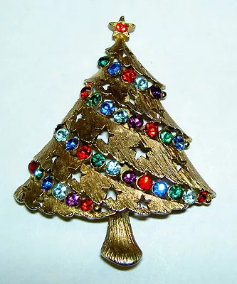 Buy RARE Vintage Signed JJ Colorful Multi-color Rhinestone Christmas Tree Pin Brooch • 33.07£