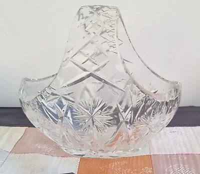 Buy Vintage Glass Basket Bohemian Crystal Cut Glass • 24.99£