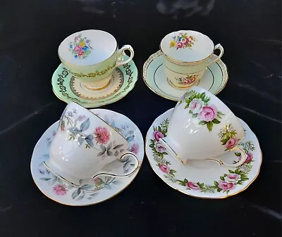 Buy Vintage Mismatched Floral Tea Cups And Saucers X4 • 18.50£