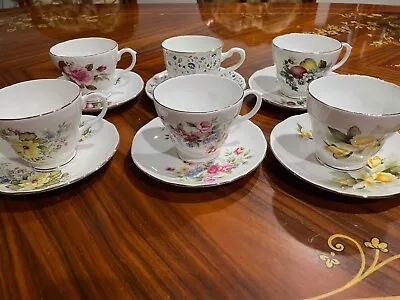 Buy 5 Duchess + 1 Queen Anne Bone China Cups / Saucers With Flowers Made In England • 57.49£