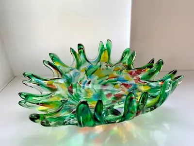 Buy Large Bohemian Stretched Speckled Glass Centre Piece Possibly By CHRIBSKA • 34.99£