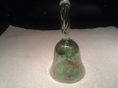 Buy Green / Gold 15 Cms High Glass Hand Bell Twist Handle, Crystal Clanger, Vintage • 7.50£