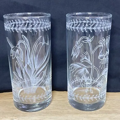 Buy Vintage Retro Ocean Thailand Set 2 Highball Drinking Glasses Tumblers Flowers • 19.99£