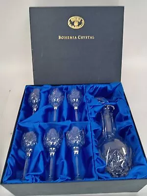 Buy Bohemia Crystal Decanter & Wine Glasses Clear With Original Box Czech • 13.50£
