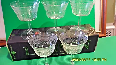 Buy Five Edwardian Pall Mall Lady Hamilton Etched Cut Champagne Coupes Glasses • 45£