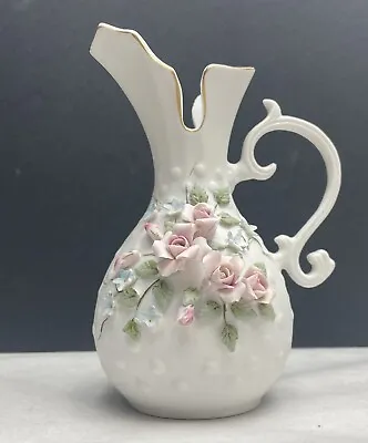 Buy Vintage Pink Bisque Vase Lefton China Hand Painted With Flowers Hobnail • 10.64£