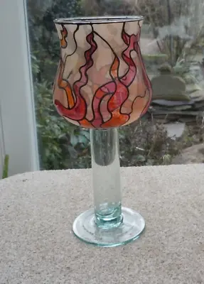 Buy Hurricane Stained Glass Stem Candle Holder 25cm Tall Hollow Stem • 8.50£