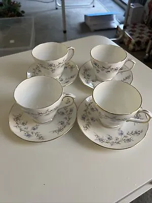 Buy Set Of 4 Duchess Tranquility Blue Floral China Gold Edged Delicate Cup & Saucer • 35£