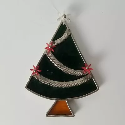Buy VTG Stained Leaded Glass Green Christmas Tree Holiday Decor Window Suncatcher • 11.38£