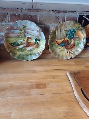 Buy Pair Of Vintage Coronet Limoges Scalloped Signed Birds Hand Painted Wall Plate • 95£
