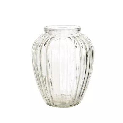 Buy Round Ribbed Clear Flower Glass Bud Vase Jar Home Decoration Ornament (11cm) • 6.99£
