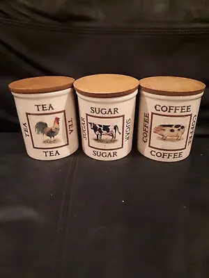 Buy Set Of 3 English Pottery Cloverleaf Farm Animals Storage Jars - Tea Coffee Sugar • 15£