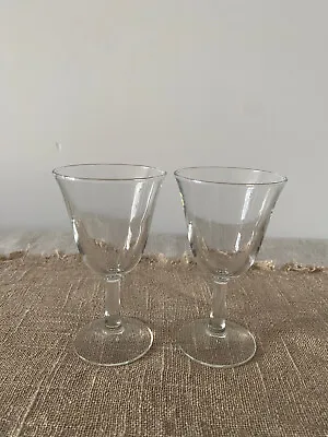 Buy Vintage RARE French Hand Blown Pair Of Clear Sherry Stemmed Glasses • 40£