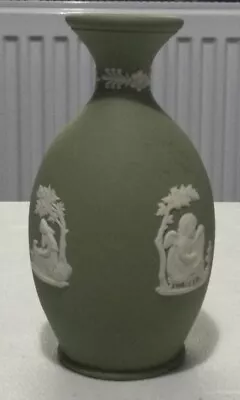 Buy Vintage Wedgewood  Sage Green Jasperware Cherub Floral Bud Vase  12.5cm • 9.29£