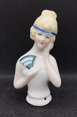 Buy Antique 3 1/8  Porcelain Flapper Girl With Fan Half Doll Made In Germany • 25.99£