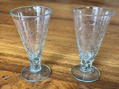 Buy Antique Crackle Pontil Base Sherry Port Shot Glasses Pair Hand Blown Glass • 19.99£