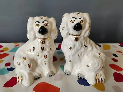 Buy VTG Retro Beswick Pair Of Staffordshire Mantelpiece Dogs Ceramic 15cm White Gold • 45£