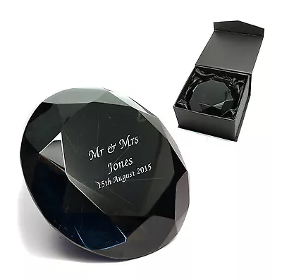 Buy Personalised Black Crystal Glass Diamond Paperweight, Engraved Wedding Gift • 13.99£