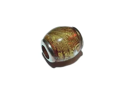 Buy Sterling Silver & Murano Glass Red & Gold Crackle Effect Bead • 10£