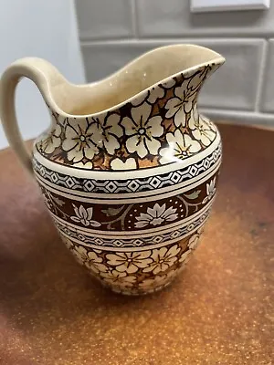 Buy Vintage Brown And Blue Floral Ceramic Pitcher. Stained And Crazed • 12.05£