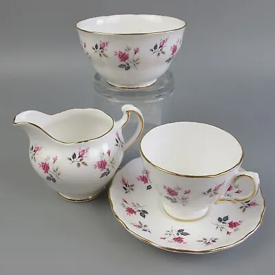 Buy Royal Osborne Tea Cup, Milk Jug & Sugar Bowl. Pink Roses. Vintage. Tea For One. • 16.99£