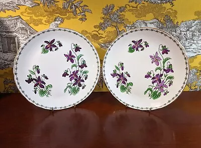 Buy Pair Violet Floral Hand-painted Vintage Plates, Tuscan, UK “Woodland” Bone China • 25.74£