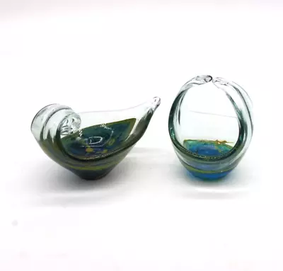 Buy MDINA Maltese Glass Set Of 2 Blue / Green Wave Bowls & Basket Hand Blown Art • 4.99£