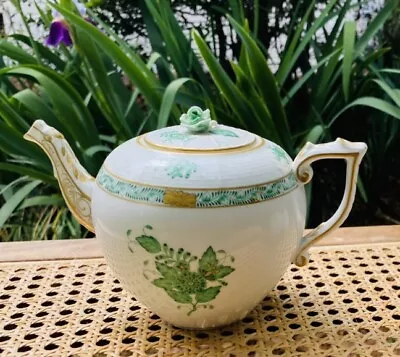 Buy HEREND PORCELAIN Teapot HANDPAINTED In Hungary GREEN CHINESE BOUQUET Rose 604/AV • 181.17£