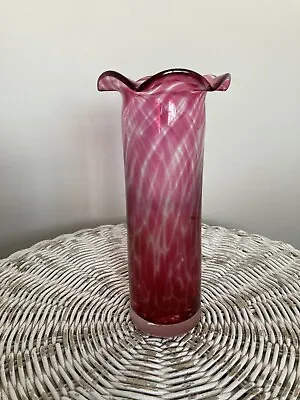 Buy Unmarked Cranberry Glass Fluted Vase 7” High. Flower Vase. MR16655 • 5£