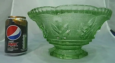 Buy Attractive Vintage Deco Green Glass Footed Fruit Bowl • 29.99£