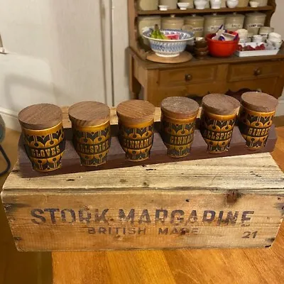 Buy Vintage Hornsea Pottery Heirloom Pattern Spice Jars On Wooden Rack – Great! – • 29.99£