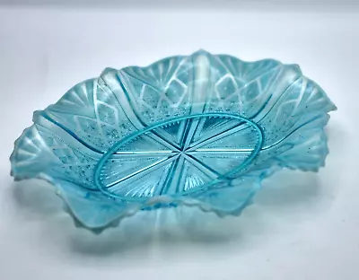 Buy Davidsons Blue Glass Pearline Glass Oval Ruffle Dish C1890 Victorian Glass • 27.95£