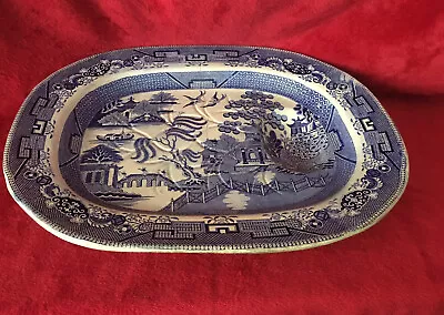 Buy Extra Large Blue & White Meat Plate/platter 58 Cms With Gravy Well Willow Ptn. • 40£