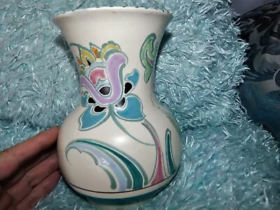 Buy Vintage Handpainted Vase Honiton Pottery Devon Soft Colours Floral 6.5  P Seaton • 15£