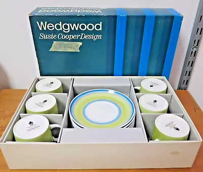 Buy Wedgwood Susie Cooper Design X6 Cups & X6 Saucers Vintage Retro Style - Boxed • 29.99£