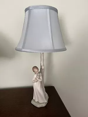 Buy Lladro NAO Table Lamp Of A Young Girl Holding Her Puppy Dog. Shade Included • 28£