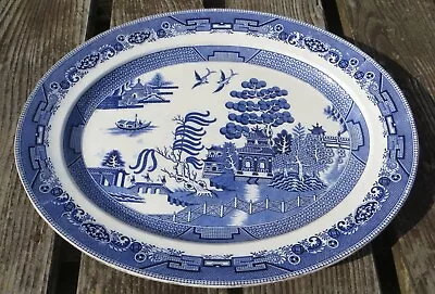 Buy Antique Large Heavy Willow Pattern Platter - Ford - Blue & White Transferware • 59.99£